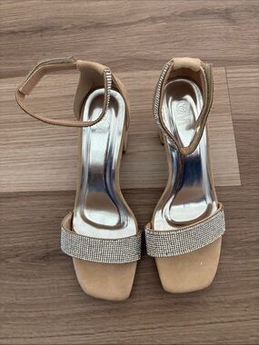 CCM Nude Beaded Strap Ankle-Heel Sandals